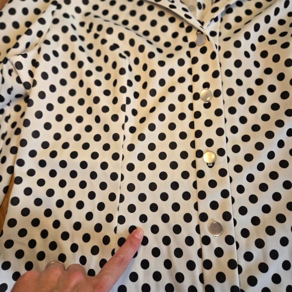 Vintage Hopewell Black & White Polka Dot Dress 70s Mod Long Sleeve A-Line - Picture 9 of 11